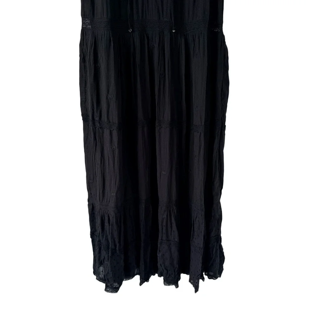 Free People Midnight Midi Dress XS Black Sheer Layered Tier Boho Maxi WhimsyGoth